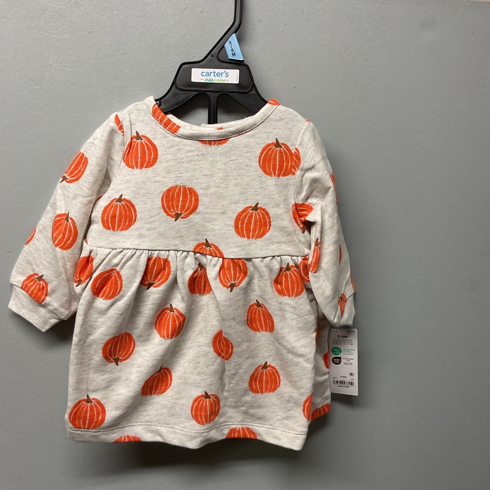 Carters Child of Mine Baby Girls 3-6 Months Pumpkin  Dress and Diaper Cover Set
